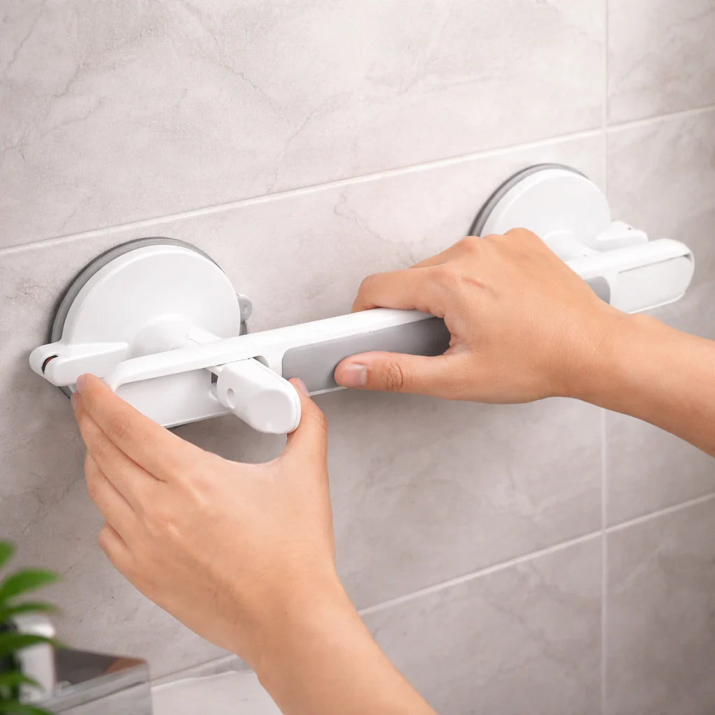Barra de Apoyo con Ventosas para Baño y Cierres de Palanca
