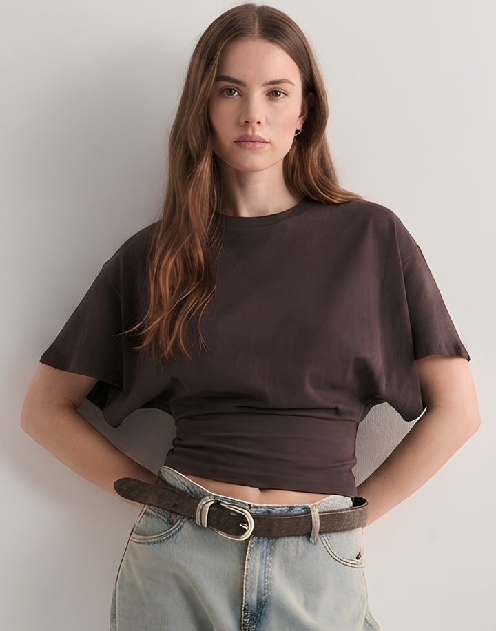 Blusa para Mujer con Manga Murciélago, Cintura Ajustada y Cuello Redondo
