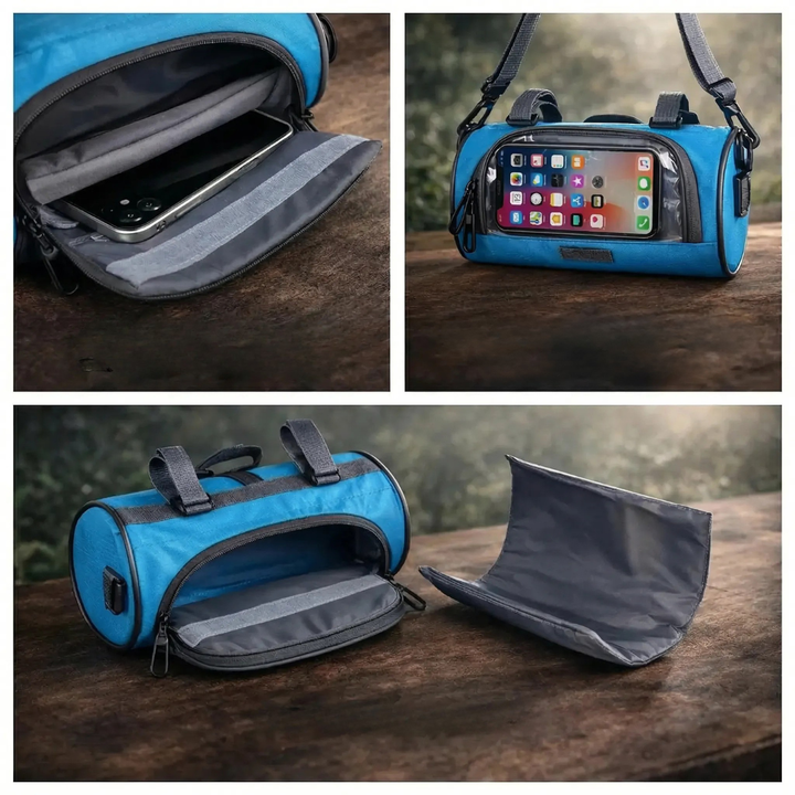 Bolsa para Manillar de Bicicleta con Ventana para Teléfono y Correa para el Hombro