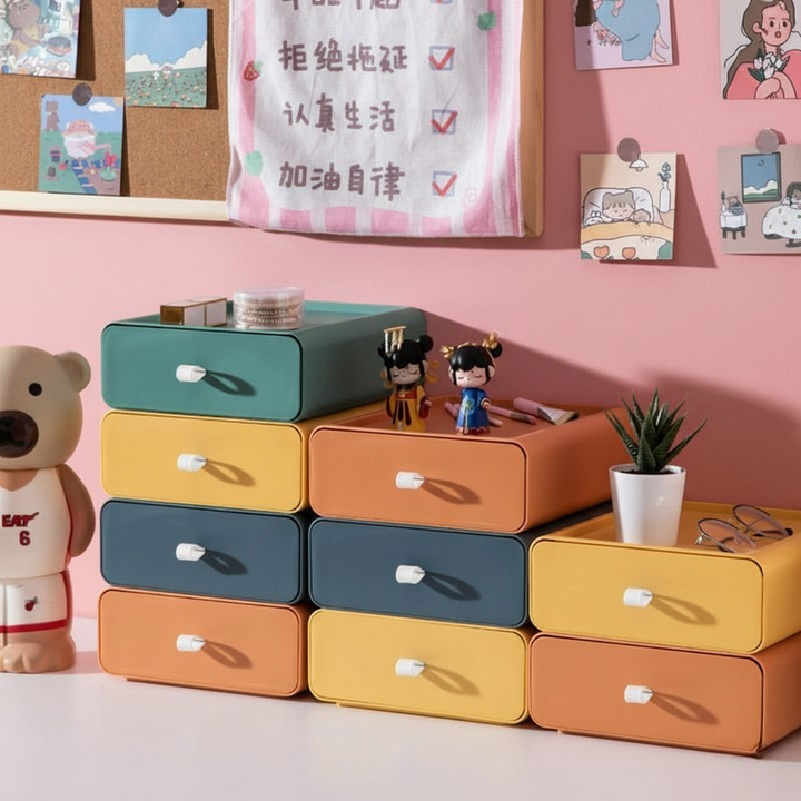 Caja de almacenamiento apilable con cajón - Varios colores