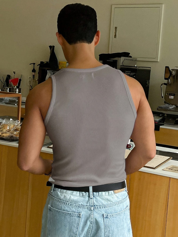 Camiseta de Tirantes Acanalada para Hombre con Cuello Redondo Amplio