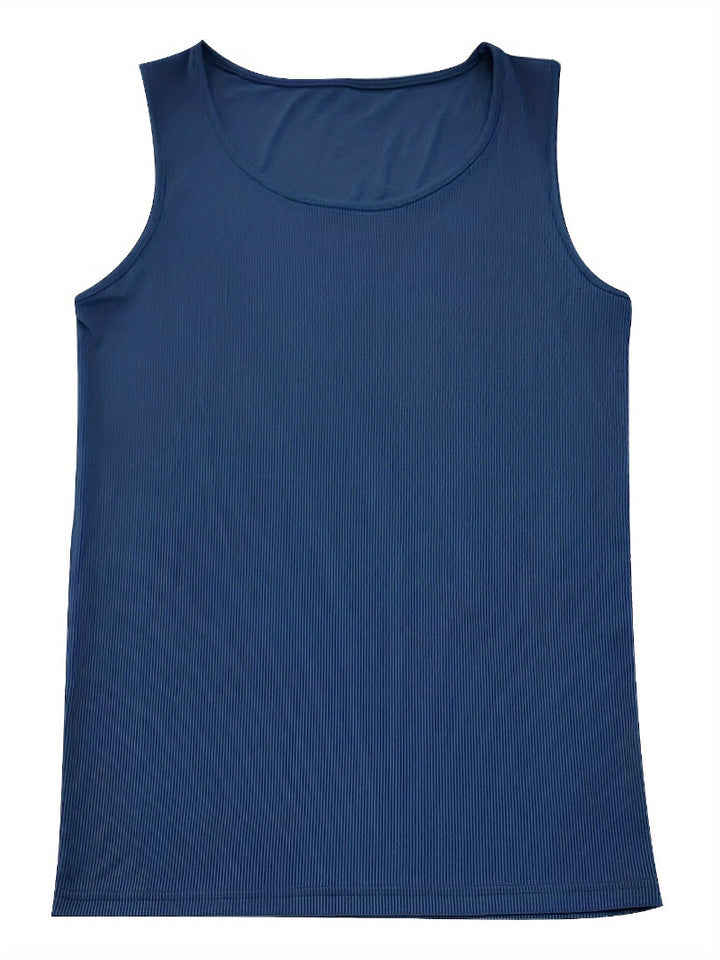 Camiseta de Tirantes Acanalada para Hombre con Cuello Redondo Amplio