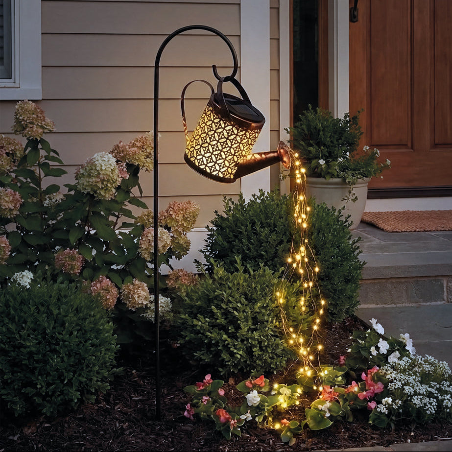 Farol Solar de Jardín con Regadera, Luces en Cascada y Estaca