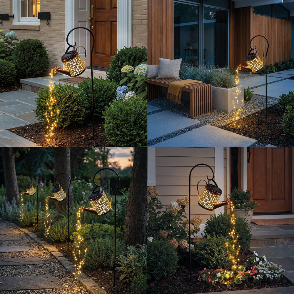 Farol Solar de Jardín con Regadera, Luces en Cascada y Estaca