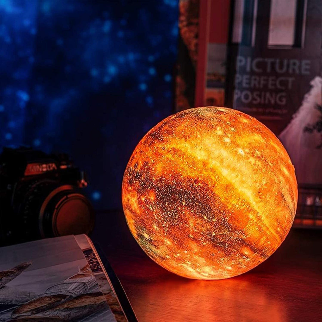 Lámpara LED de Noche con Diseño de Galaxia y Soporte de Madera