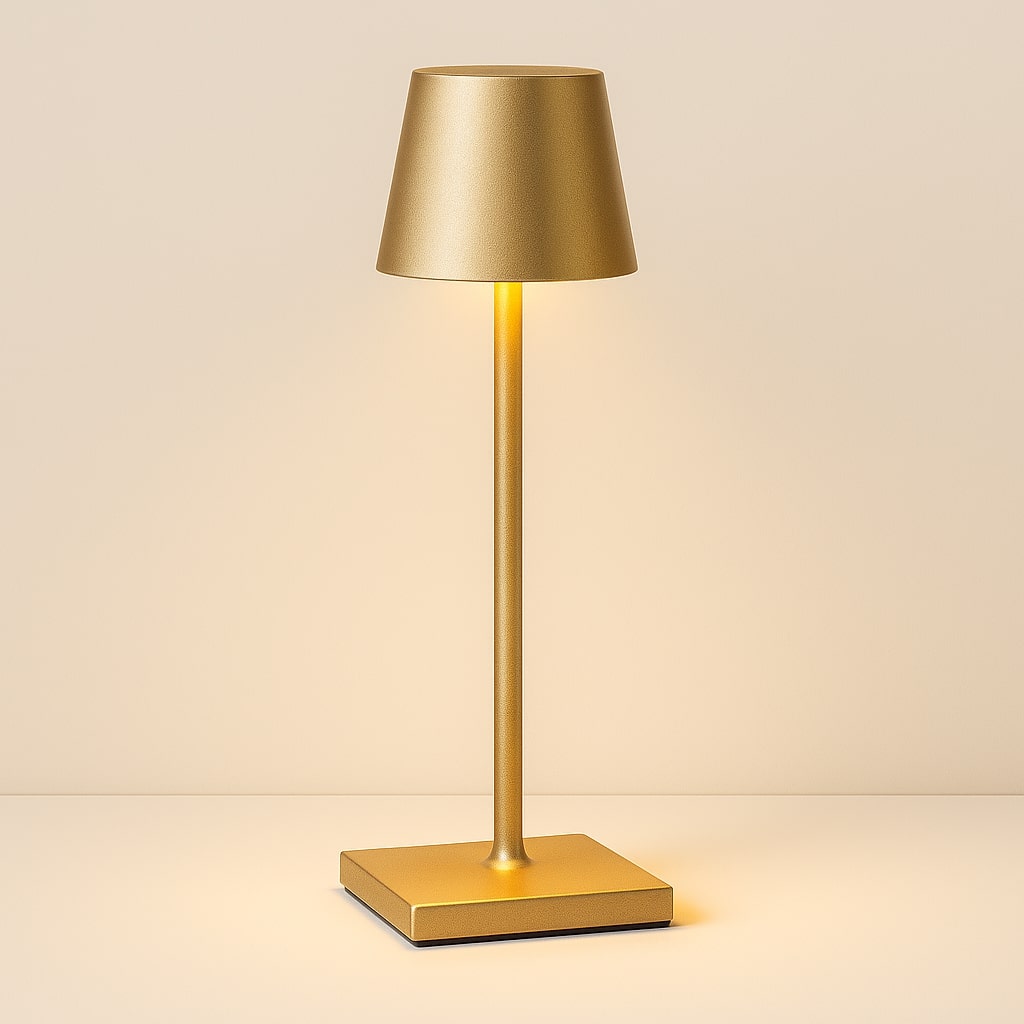 Lámpara de Mesa Recargable con Pantalla Cónica y Base Cuadrada
