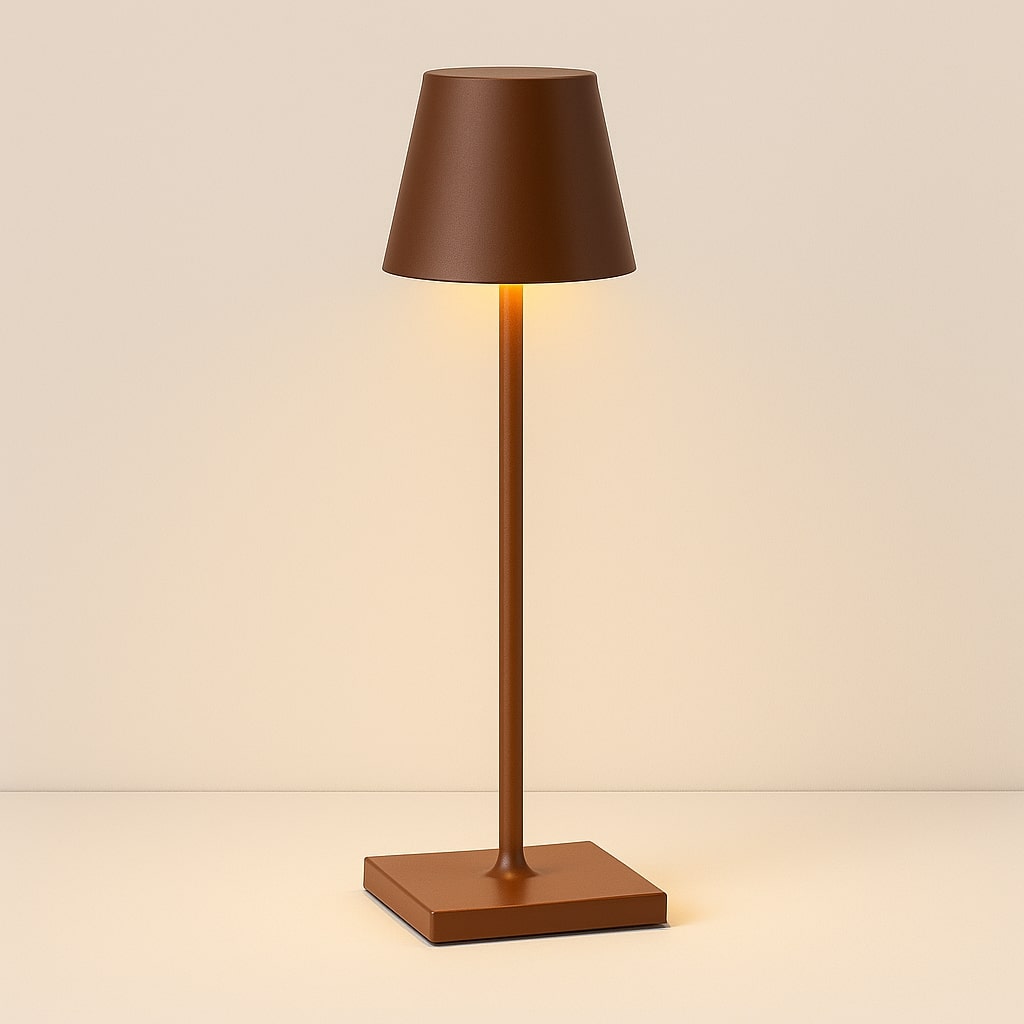 Lámpara de Mesa Recargable con Pantalla Cónica y Base Cuadrada