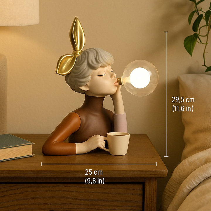 Lámpara de Mesa con Figura Decorativa y Pantalla Esférica
