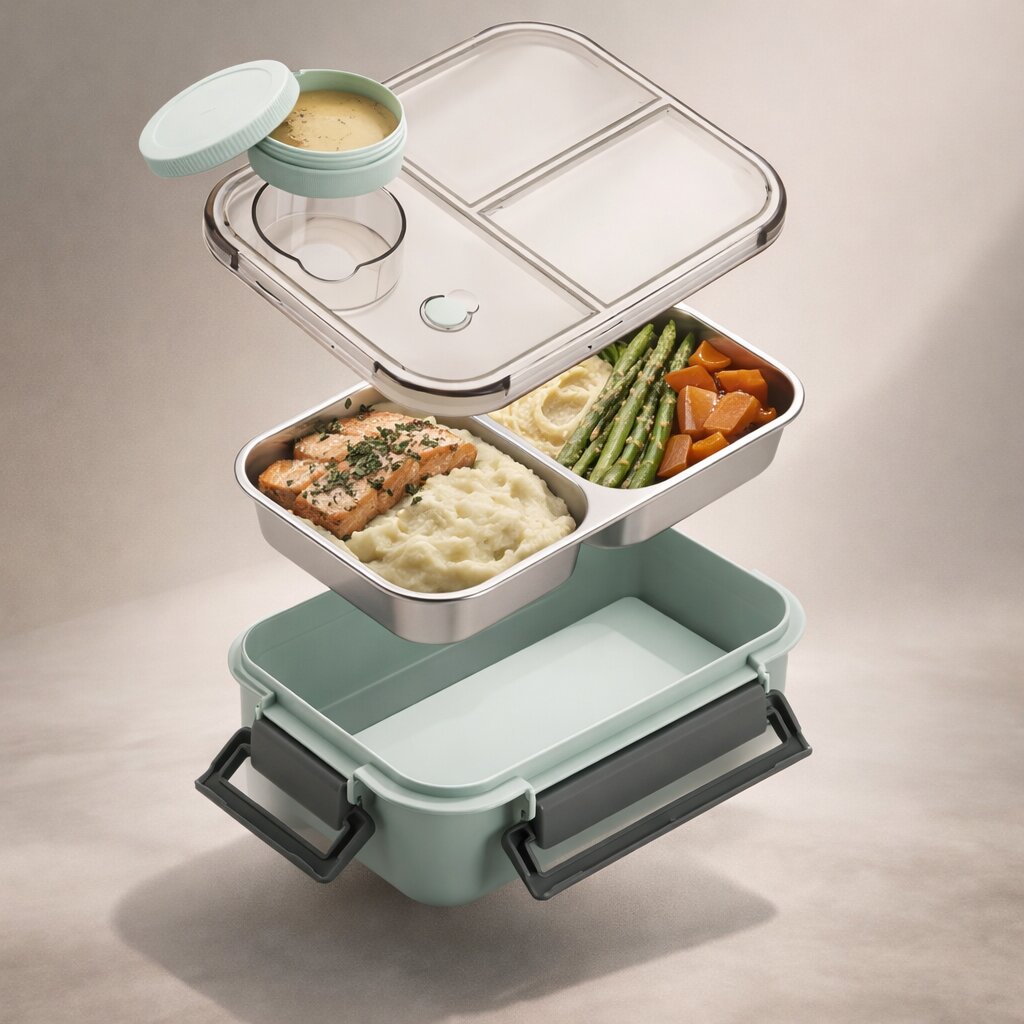 Lonchera Bento con Compartimentos y Recipiente para Salsa