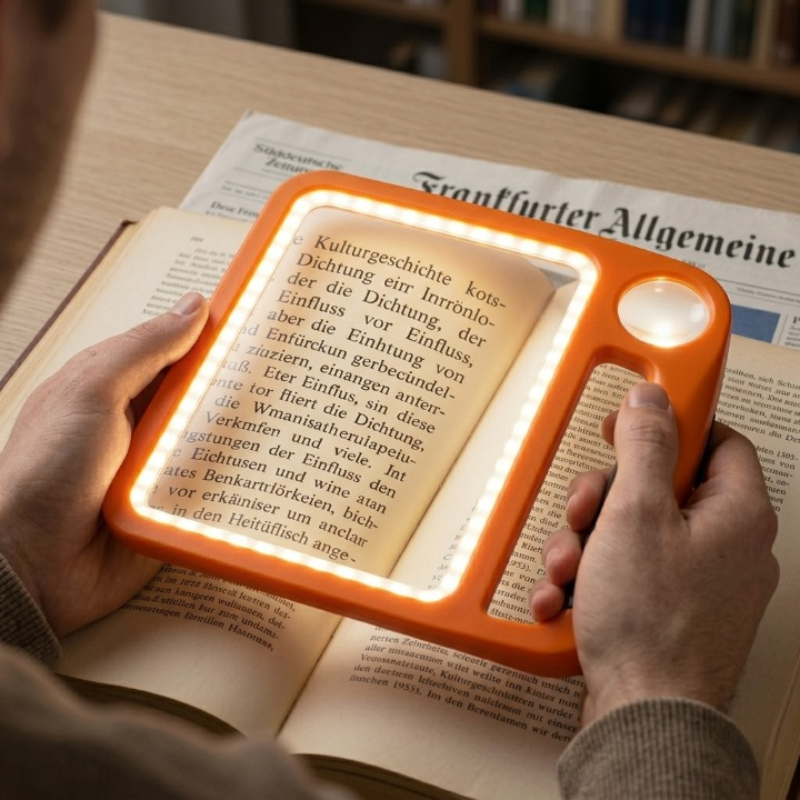 Lupa de Lectura LED de Página Completa con Lente Puntual y Agarre Lateral