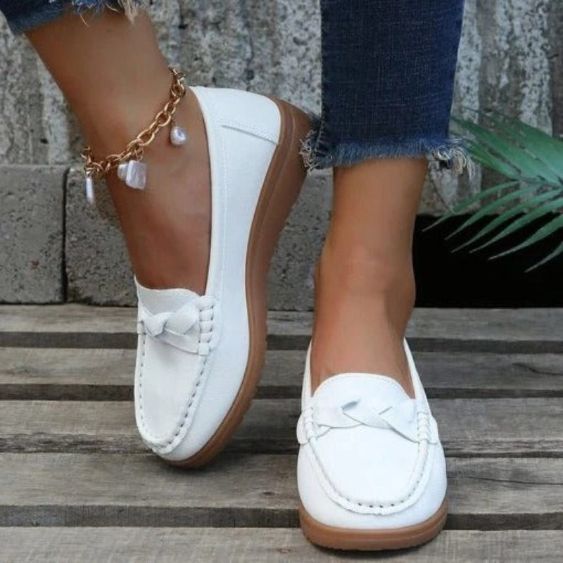 Mocasines sin Cordones para Mujer con Tira Trenzada y Punta Moc