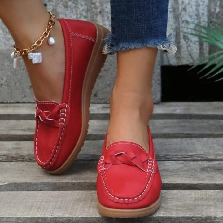 Mocasines sin Cordones para Mujer con Tira Trenzada y Punta Moc