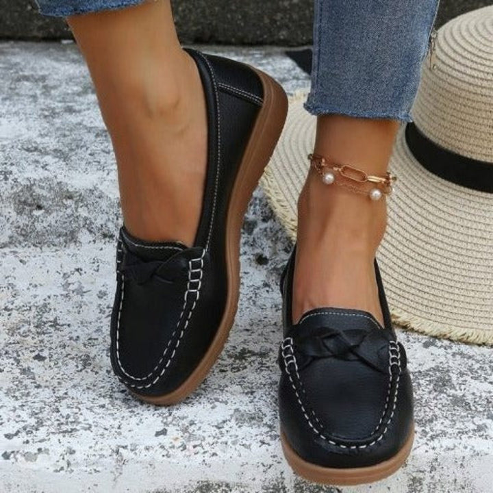 Mocasines sin Cordones para Mujer con Tira Trenzada y Punta Moc