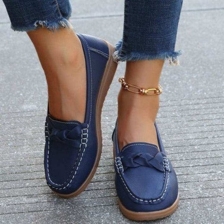 Mocasines sin Cordones para Mujer con Tira Trenzada y Punta Moc