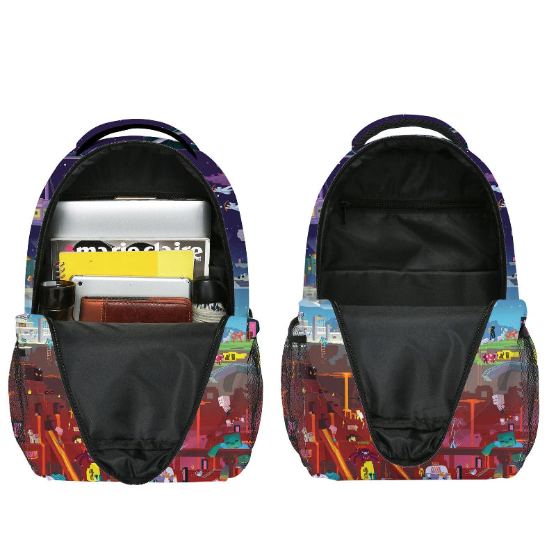 Mochila Infantil con Estampado Pixel y Compartimento para Portátil