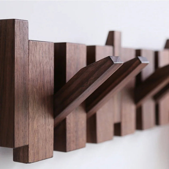 Perchero de Pared con Barra de Madera y Ganchos Plegables