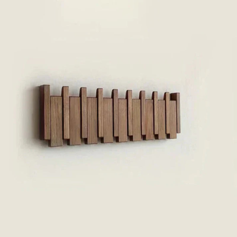 Perchero de Pared con Barra de Madera y Ganchos Plegables