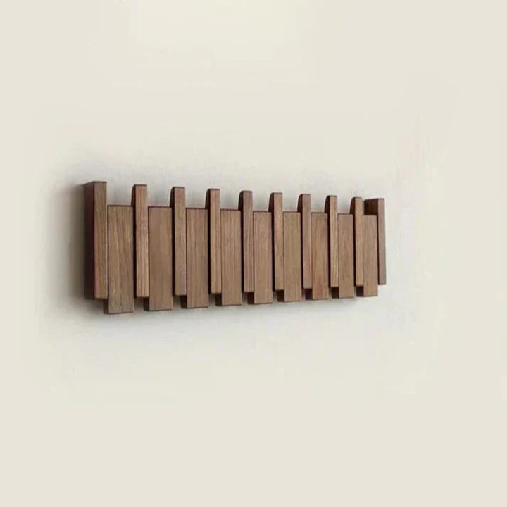 Perchero de Pared con Barra de Madera y Ganchos Plegables