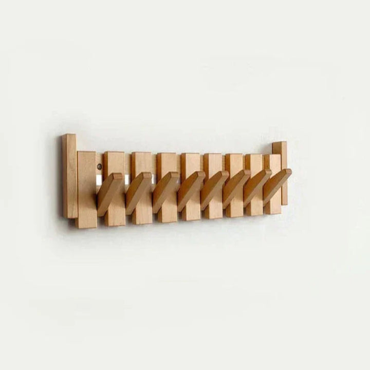Perchero de Pared con Barra de Madera y Ganchos Plegables
