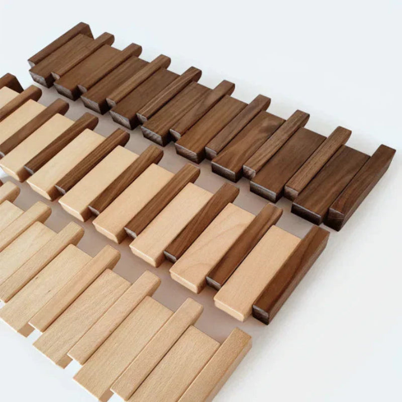 Perchero de Pared con Barra de Madera y Ganchos Plegables