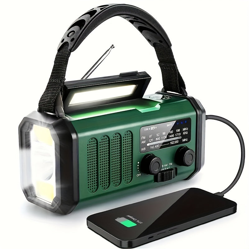 Radio de Emergencia con Linterna, Manivela, Panel Solar y Batería Externa
