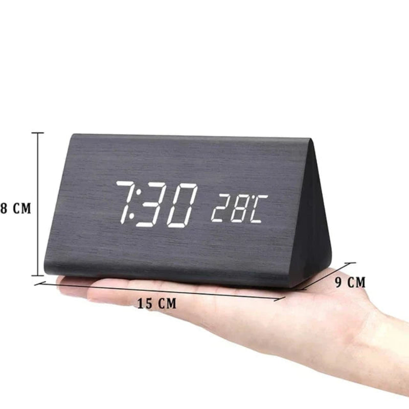 Reloj Despertador Digital con Acabado de Veta de Madera