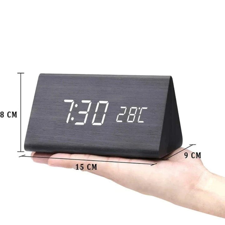 Reloj Despertador Digital con Acabado de Veta de Madera