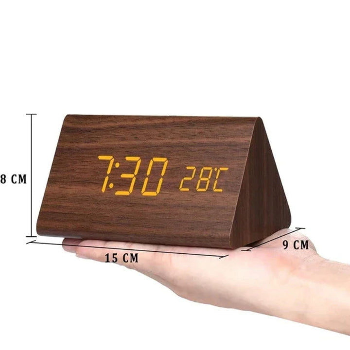 Reloj Despertador Digital con Acabado de Veta de Madera