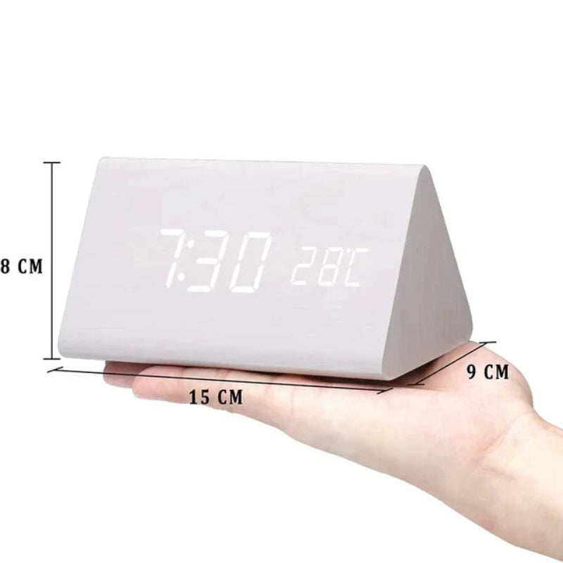 Reloj Despertador Digital con Acabado de Veta de Madera
