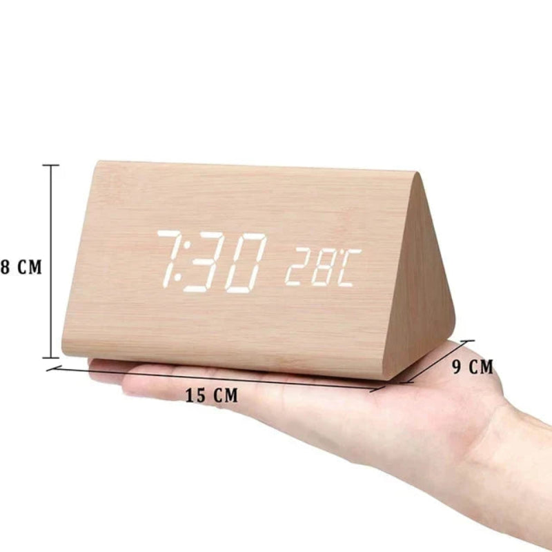 Reloj Despertador Digital con Acabado de Veta de Madera
