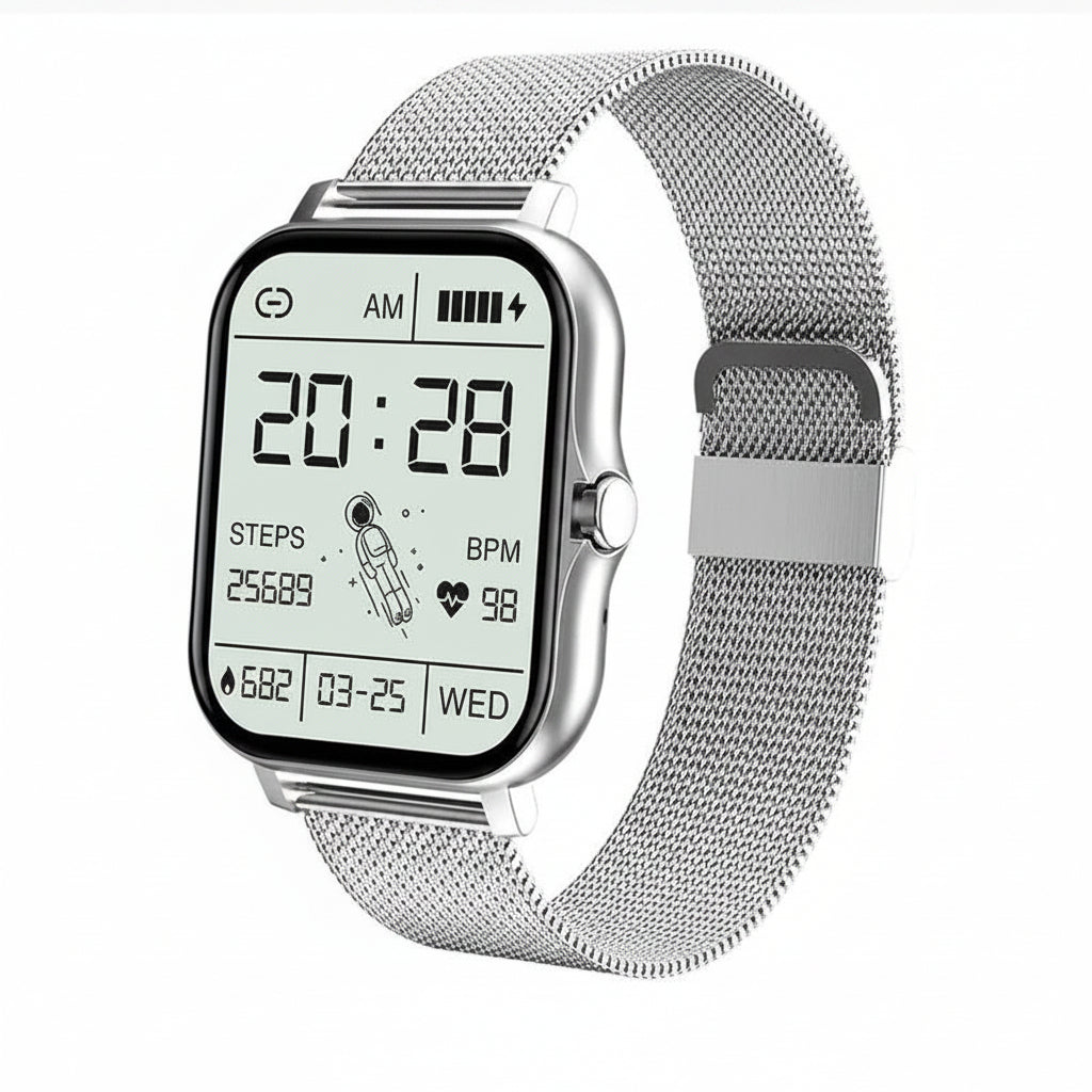 Reloj Inteligente con Pantalla Táctil Cuadrada y Correa de Malla