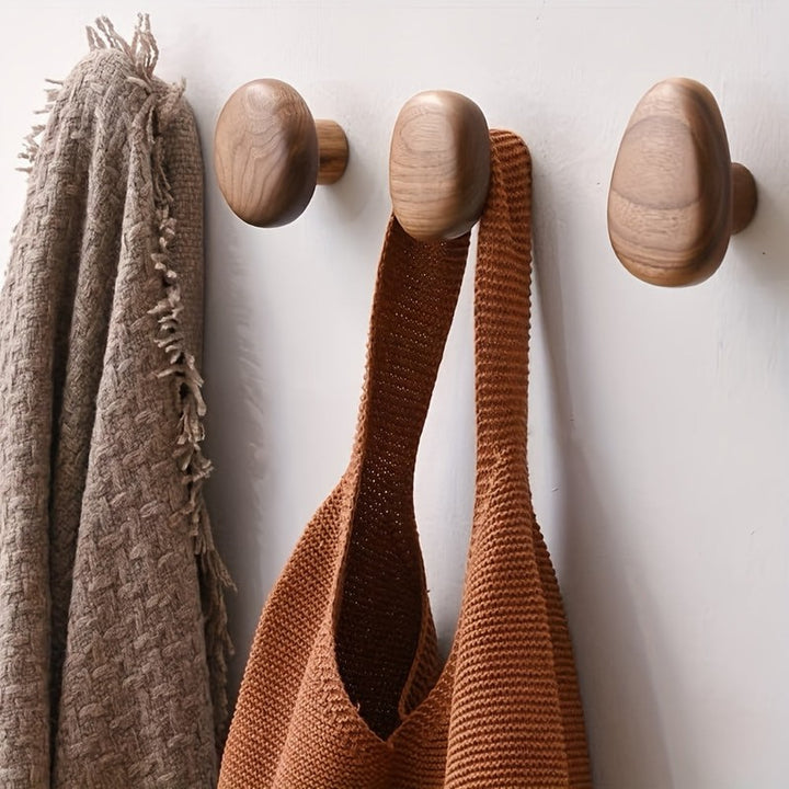 Set de 4 Ganchos de Pared - Forma Orgánica en Madera Maciza