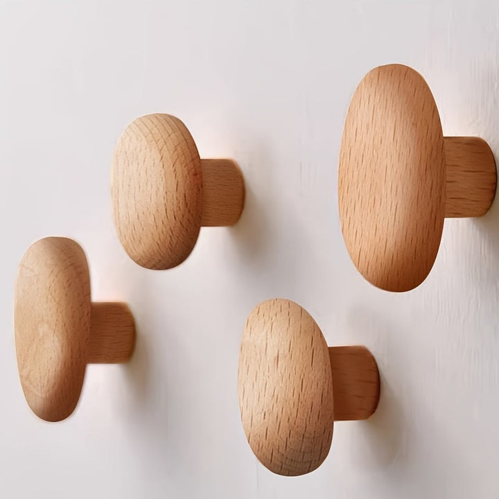 Set de 4 Ganchos de Pared - Forma Orgánica en Madera Maciza
