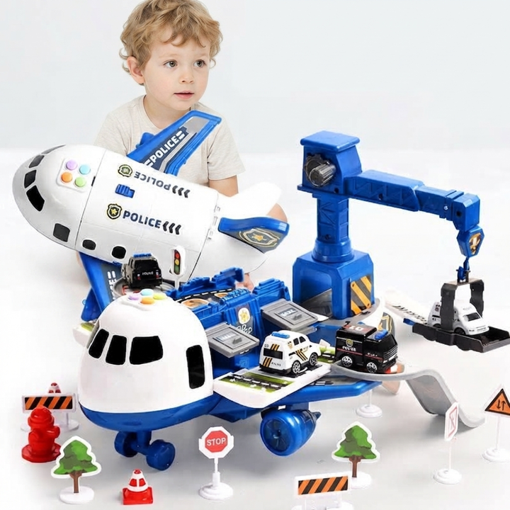 Set de Avión de Transporte con Vehículos y Accesorios de Tráfico