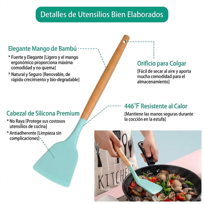 Set de utensilios de cocina de silicona - 11 piezas