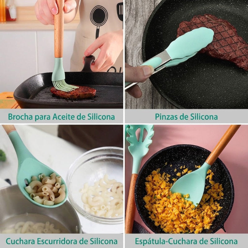 Set de utensilios de cocina de silicona - 11 piezas