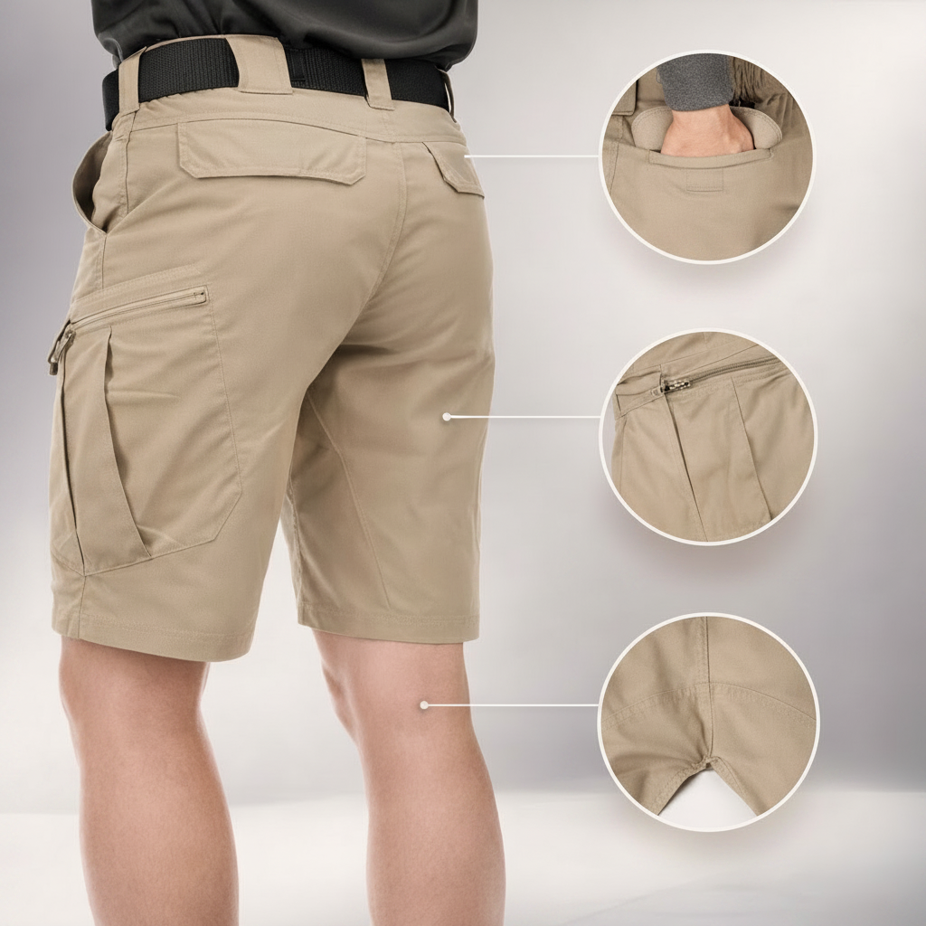 Short Cargo para Hombre con Múltiples Bolsillos y Cintura Elástica