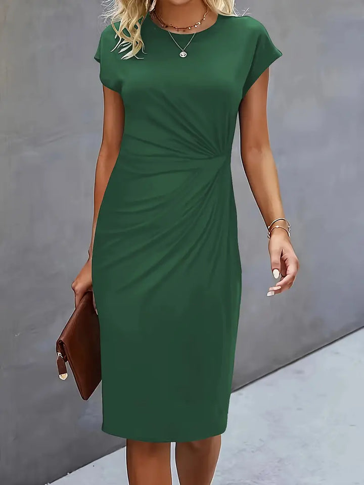 Vestido Midi para Mujer con Cuello Redondo y Fruncido Lateral