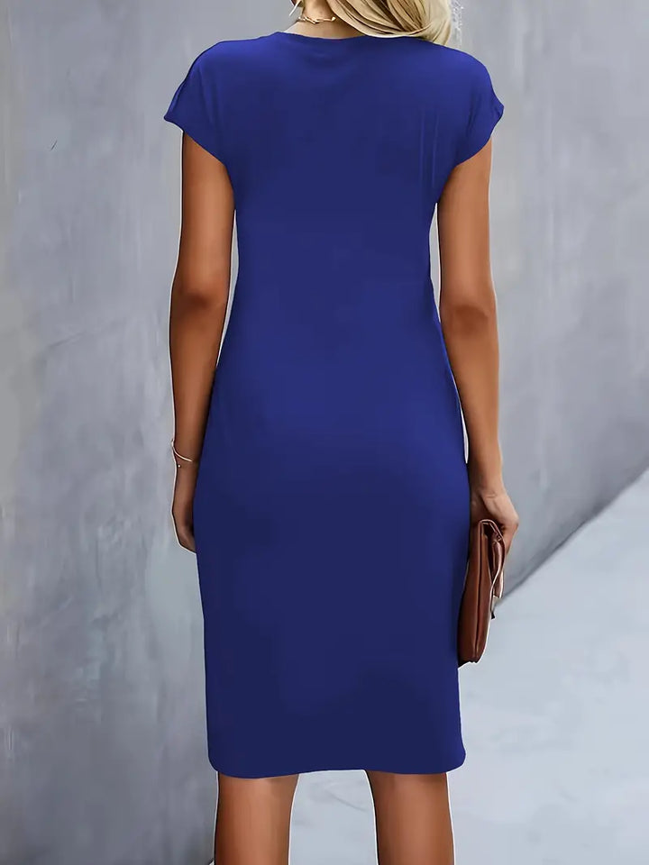 Vestido Midi para Mujer con Cuello Redondo y Fruncido Lateral