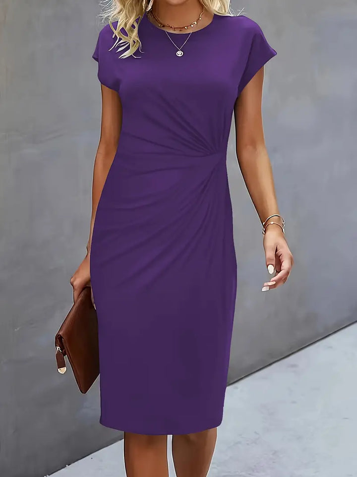 Vestido Midi para Mujer con Cuello Redondo y Fruncido Lateral