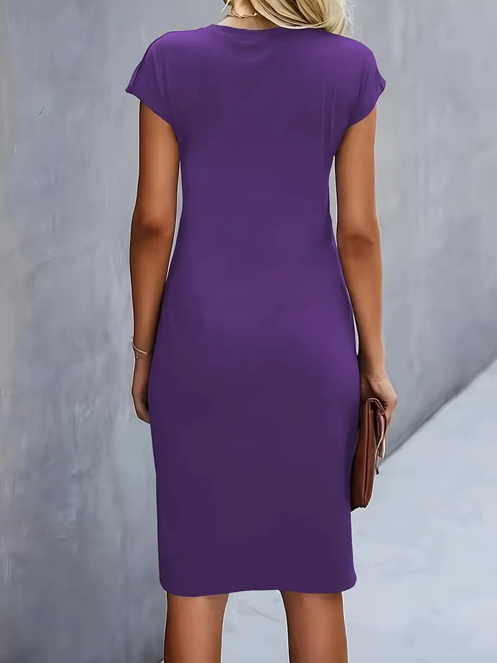 Vestido Midi para Mujer con Cuello Redondo y Fruncido Lateral