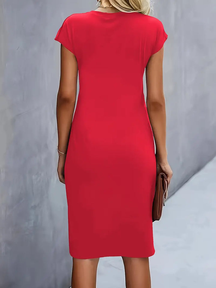 Vestido Midi para Mujer con Cuello Redondo y Fruncido Lateral