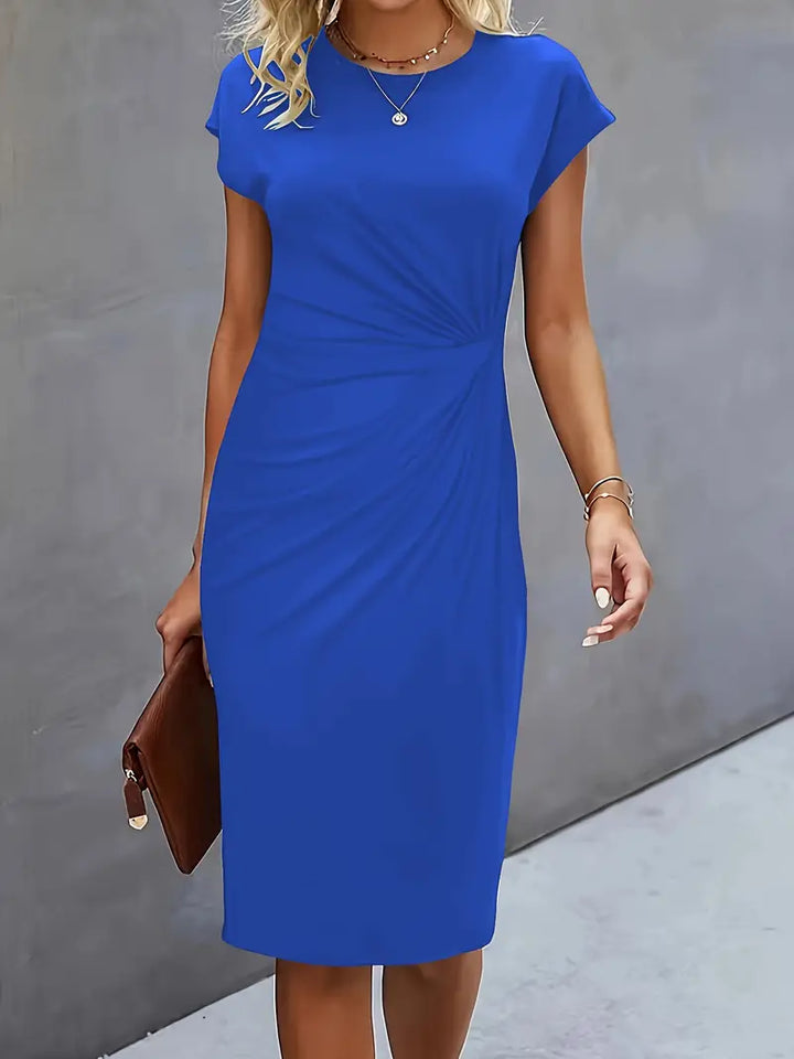 Vestido Midi para Mujer con Cuello Redondo y Fruncido Lateral