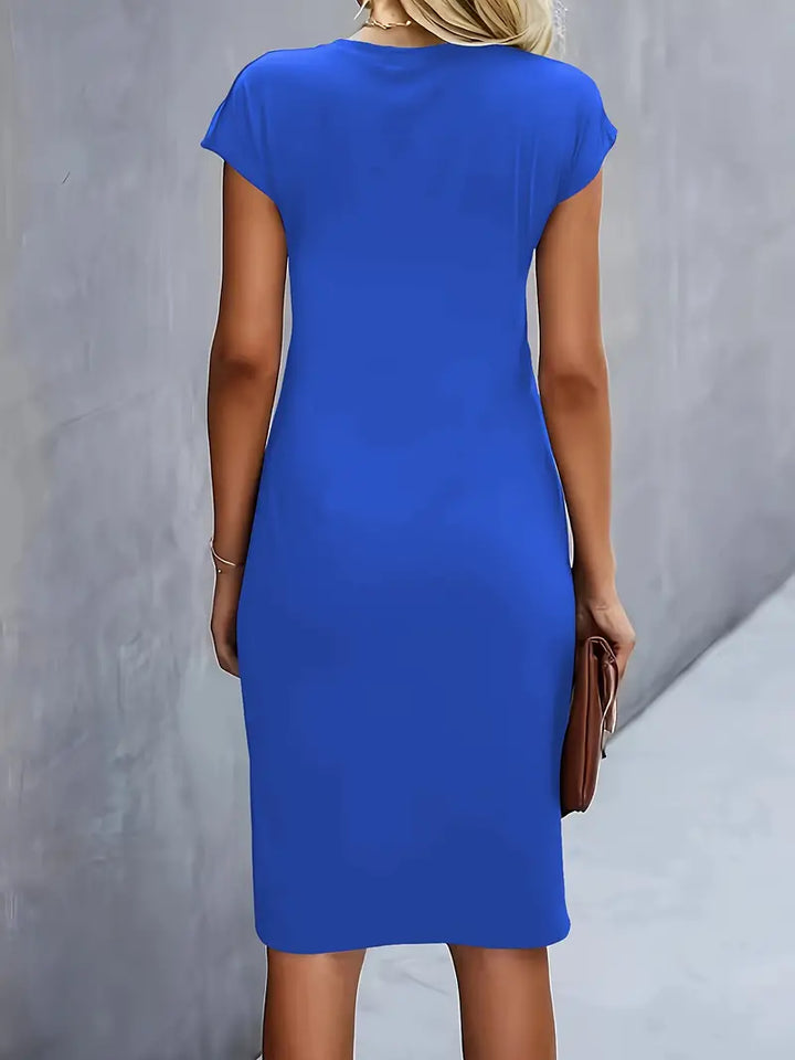 Vestido Midi para Mujer con Cuello Redondo y Fruncido Lateral