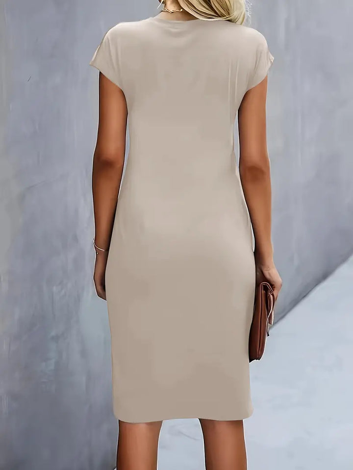 Vestido Midi para Mujer con Cuello Redondo y Fruncido Lateral