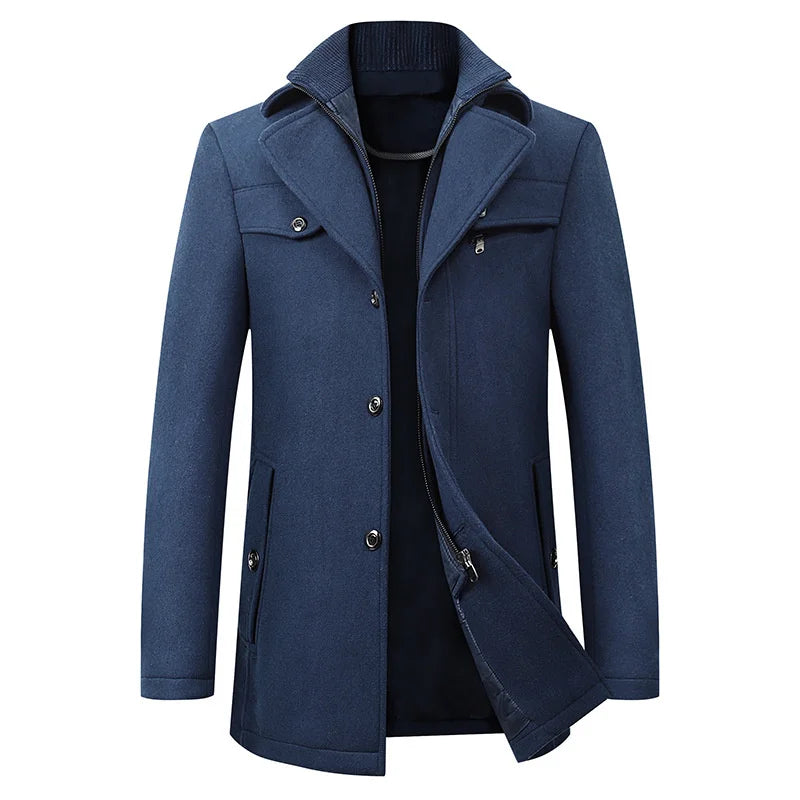 Abrigo Clásico con Cuello Doble – Azul