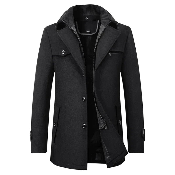 Abrigo Clásico con Cuello Doble – Negro