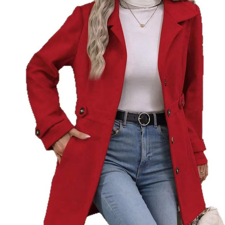 Abrigo Elegante con Solapas – Rojo