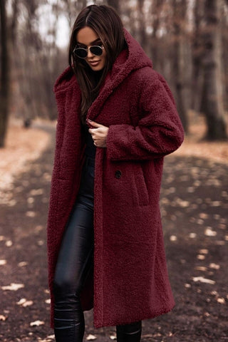 Abrigo Largo con Capucha – Rojo