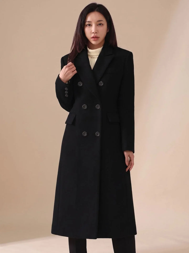 Abrigo Largo con Doble Botonadura – Negro